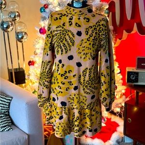 Farm Rio Sweater Dress in Cheetah and Palm Leave print